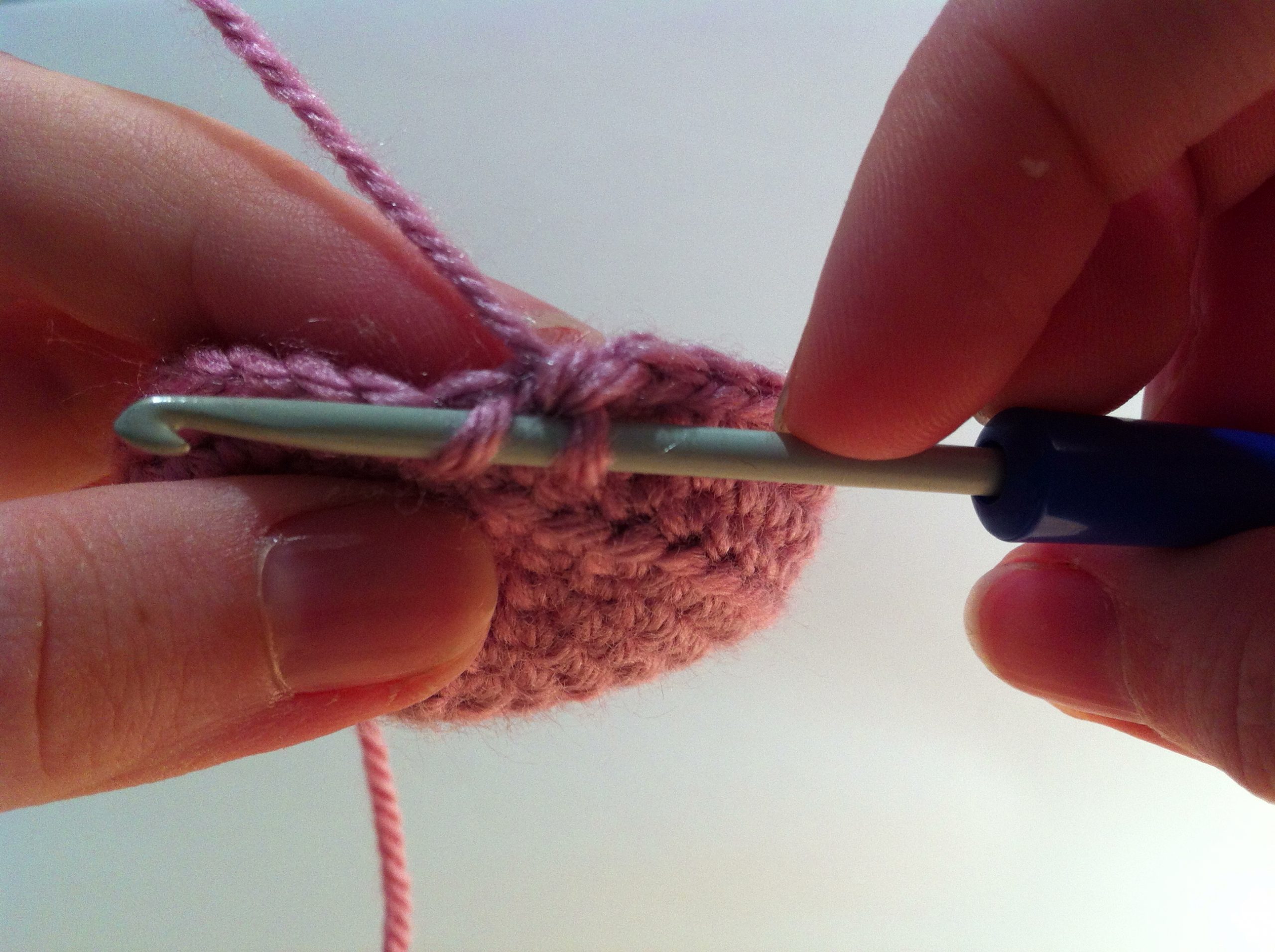 Crochet hook inserted into the front loop only