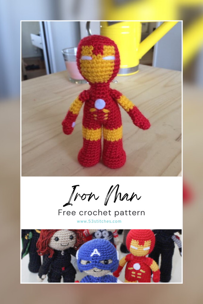 Iron Man free amigurumi crochet pattern Pinterest pin